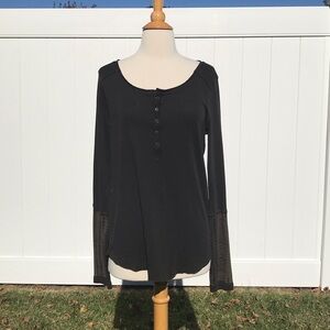 We The Free Dark Chocolate Brown Tie Dye Long Sleeve Henley Tee Size Large